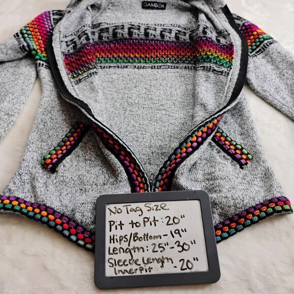 GAMBOA Peruvian Alpaca Hoodie Zip Sweater Rainbow No Tag Size / Medium Fair Isle - Picture 13 of 13